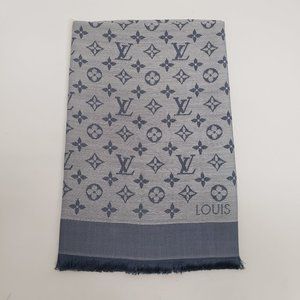 LOUIS VUITTON Wool Silk Monogram Denim Shawl Brown 1283283